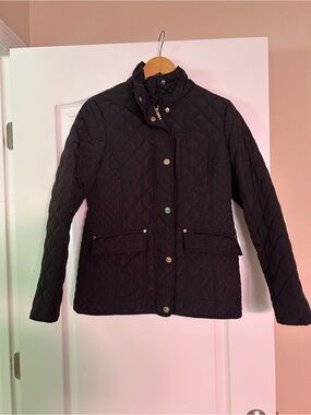 Michael Kors Quilted Black Jacket Lightweight Coat Gold Tone Zipper Snaps